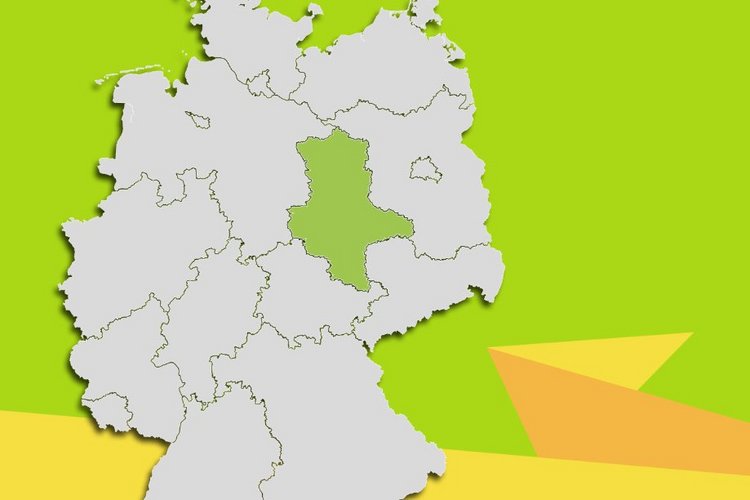 Dargestellt ist die Deutschlandkarte. Das Bundesland Sachsen-Anhalt ist hervorgehoben